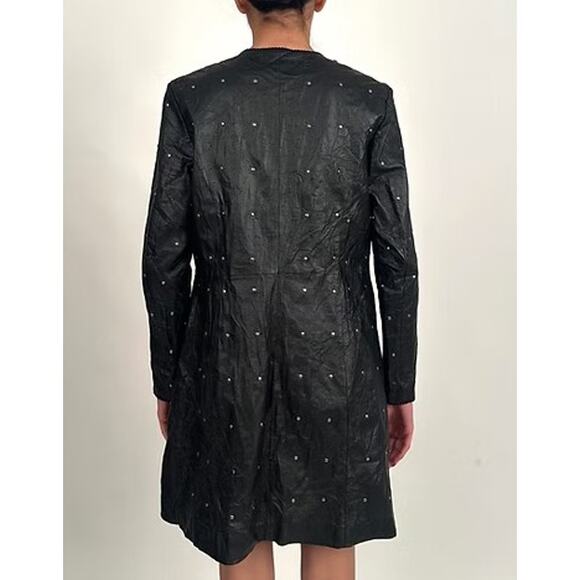 Pamela McCoy Black Genuine Leather & Stud Detailing Smart Long Leather Jacket - Picture 7 of 7